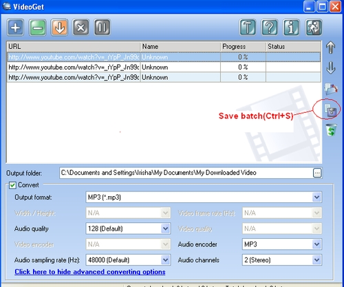 get images from video. To load a batch for video download, simply click on the "Load batch" button 